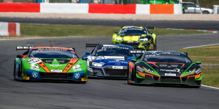 GTworldCH Nürburgring - RaceI P2 #63: Mirko Bortolotti, Christian Engelhart - P3 #25: Simon Gachet, Christopher Haase, P1 #563: Andrea Caldarelli, Marco Mapelli | © SRO