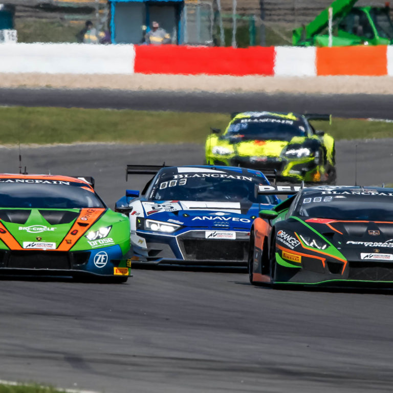 GTworldCH Nürburgring - RaceI P2 #63: Mirko Bortolotti, Christian Engelhart - P3 #25: Simon Gachet, Christopher Haase, P1 #563: Andrea Caldarelli, Marco Mapelli | © SRO